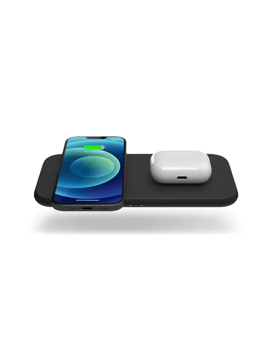 4-in-1 wireless charging laptop sleeve charging pad with phone and earbuds - MagSafe-compatible desk mat in black