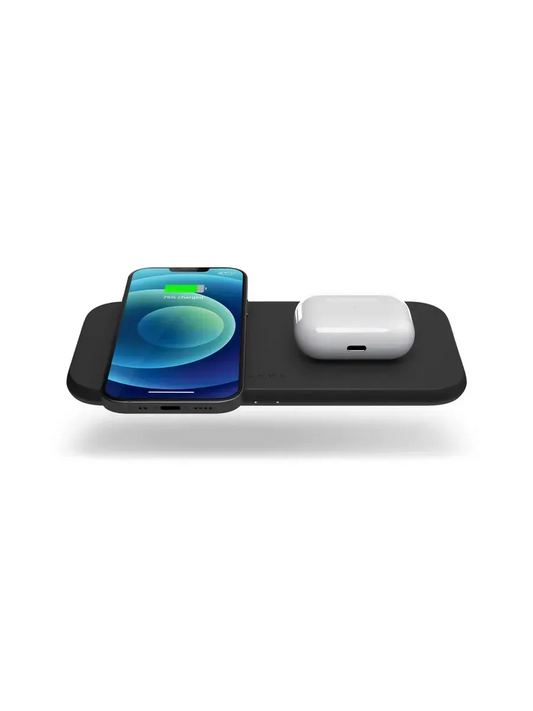 4-in-1 wireless charging laptop sleeve charging pad with phone and earbuds - MagSafe-compatible desk mat in black