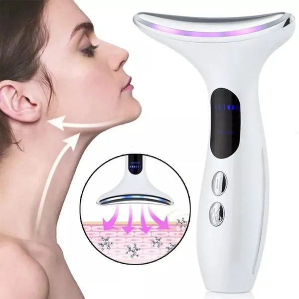 Neck & Face Beauty Massager — 3-Colour LED, Gentle Microcurrent & Vibration