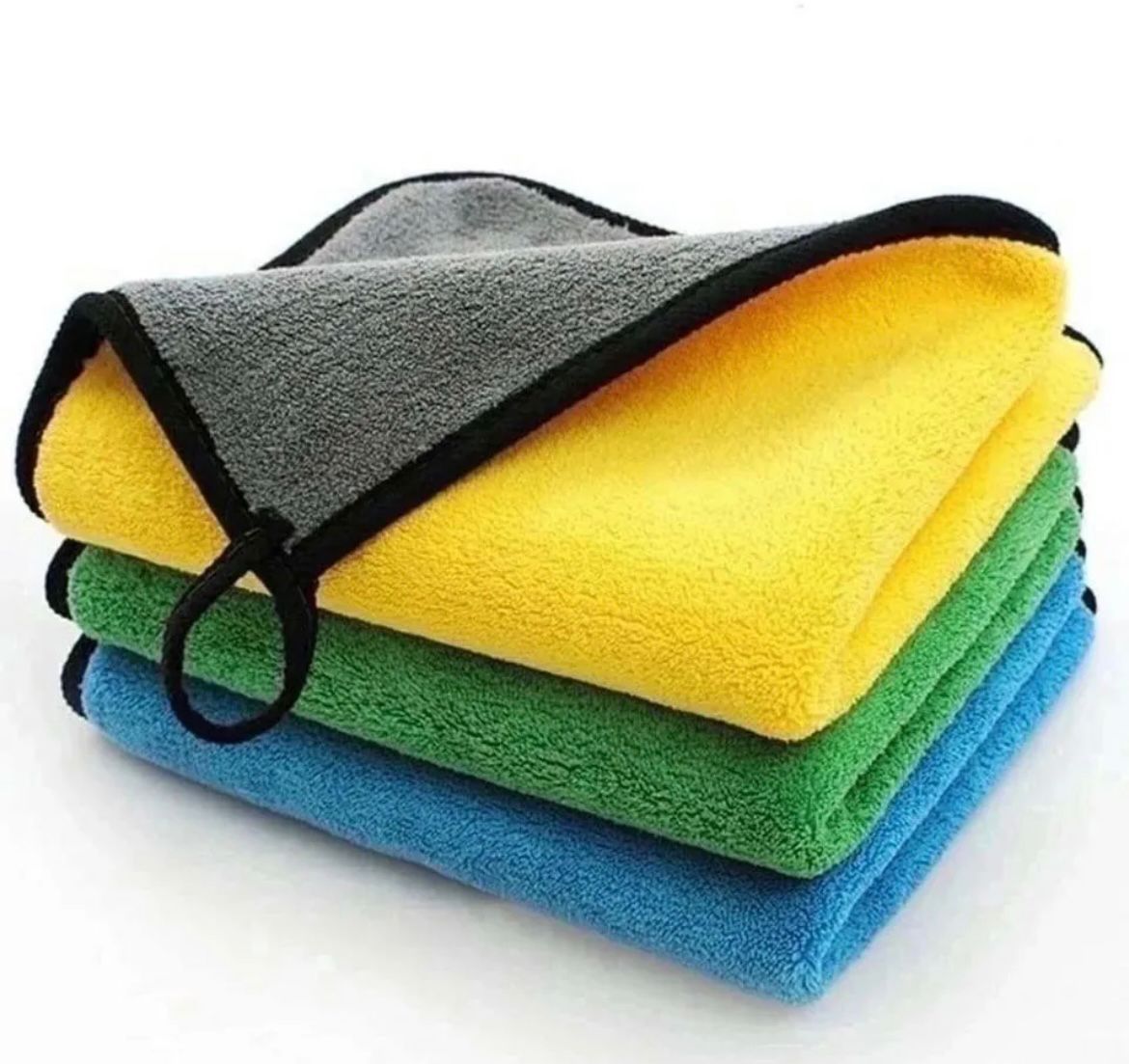 Two-pack microfiber cleaning cloths shown with both scrub and polish sides