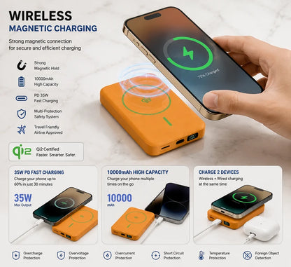 Magnetic Wireless Power Bank 10000mAh – Qi2 25W MagSafe Charger with 35W PD & Digital Display