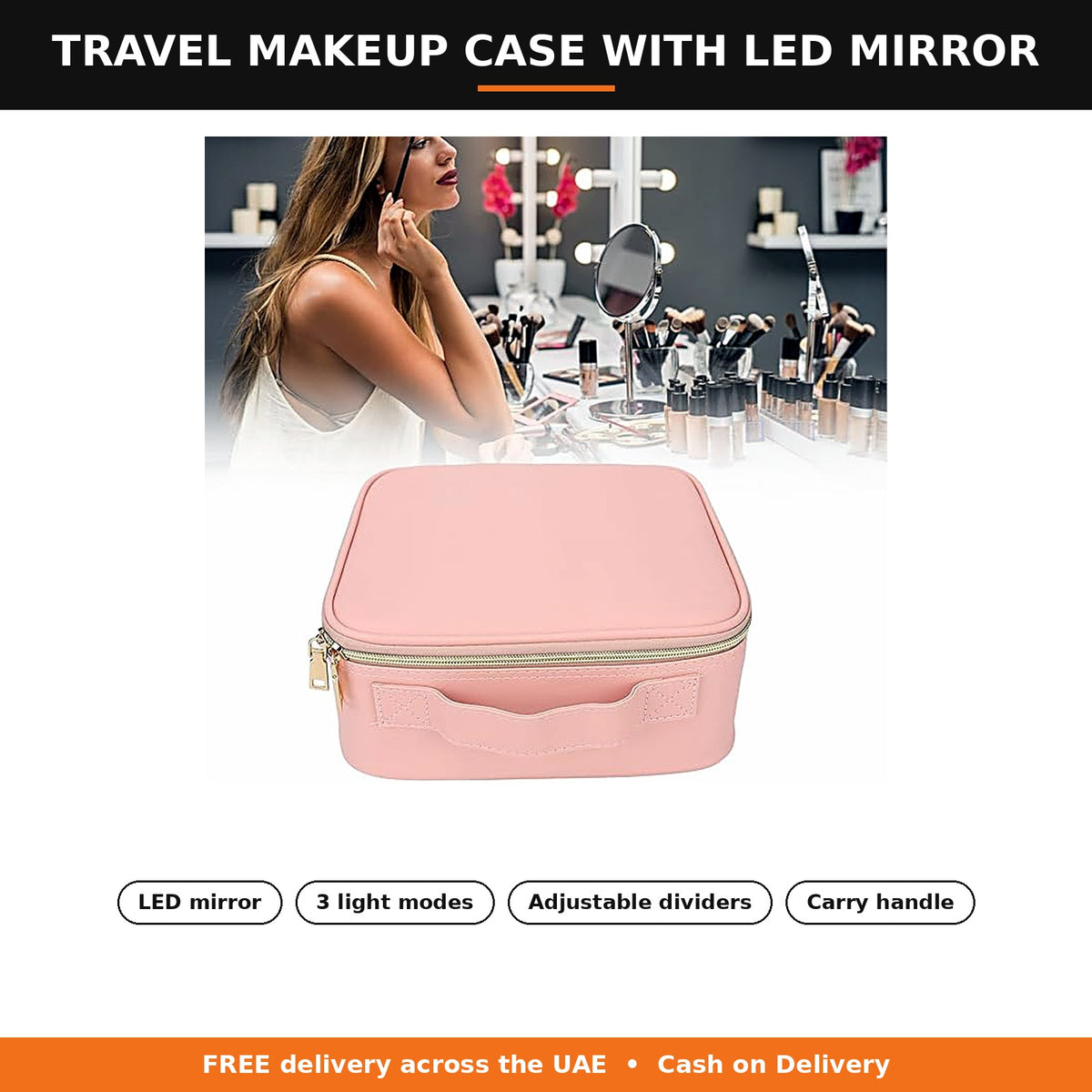 Travel makeup case with LED mirror by Zarham Choice UAE