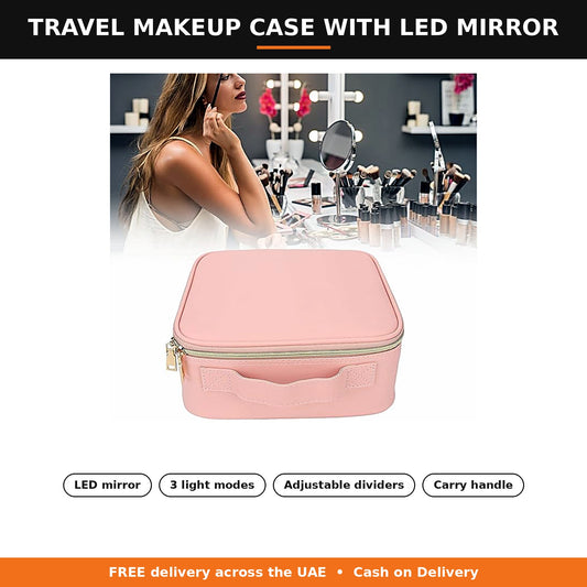 Travel makeup case with LED mirror by Zarham Choice UAE