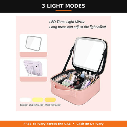 Makeup case LED mirror with three light modes
