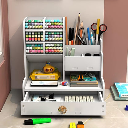 Bottom drawer of the desktop storage organizer pulled open