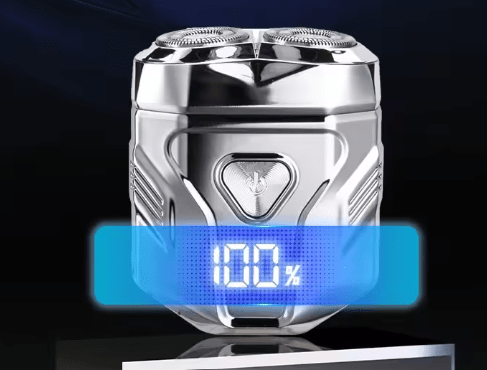 Electric shaver LED digital battery percentage display close up