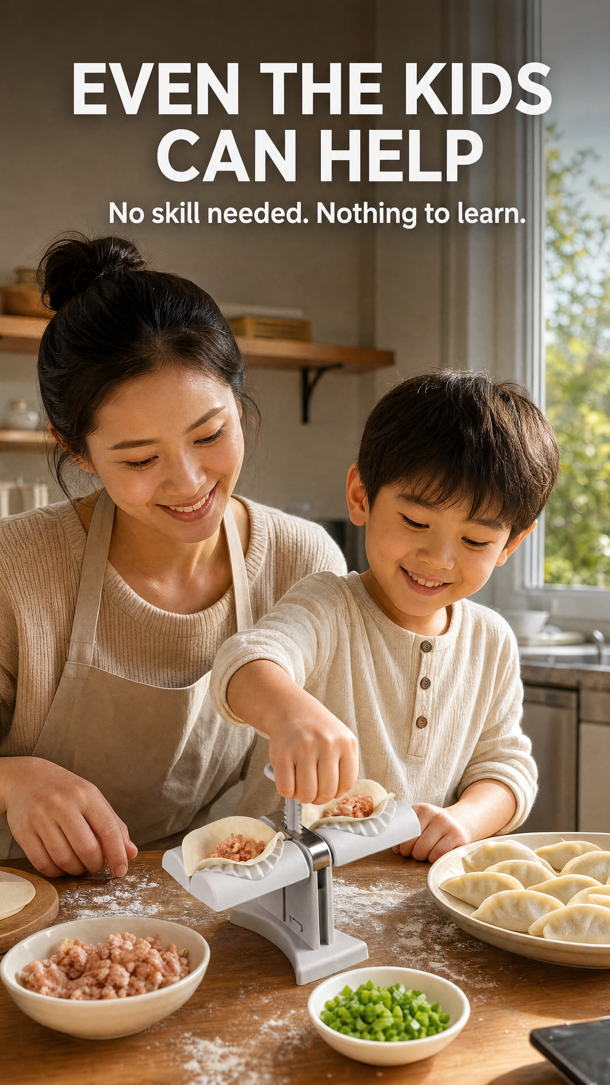 Even the kids can help — no skill needed, nothing to learn