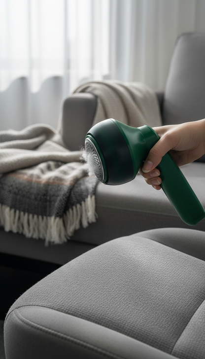 Fabric shaver used on a sofa and throw blanket, not just clothes