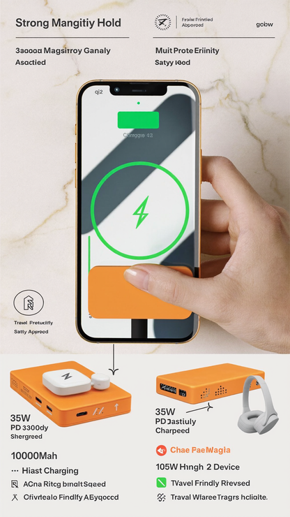 Magnetic Wireless Power Bank 10000mAh – Qi2 25W MagSafe Charger with 35W PD & Digital Display
