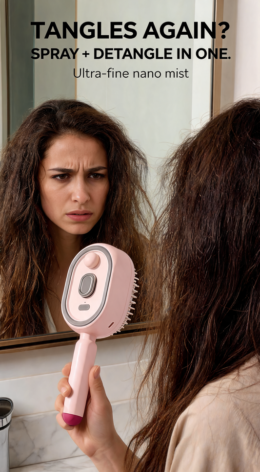 Electric Spray Air Cushion Comb – Nano Mist Detangling Hair Brush with Retractable Bristles