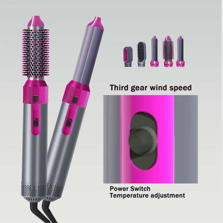 Hot air styling brush shown in use on long hair