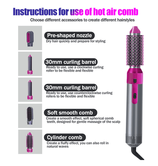 Hot air brush attachments for straightening, curling and volumising hair