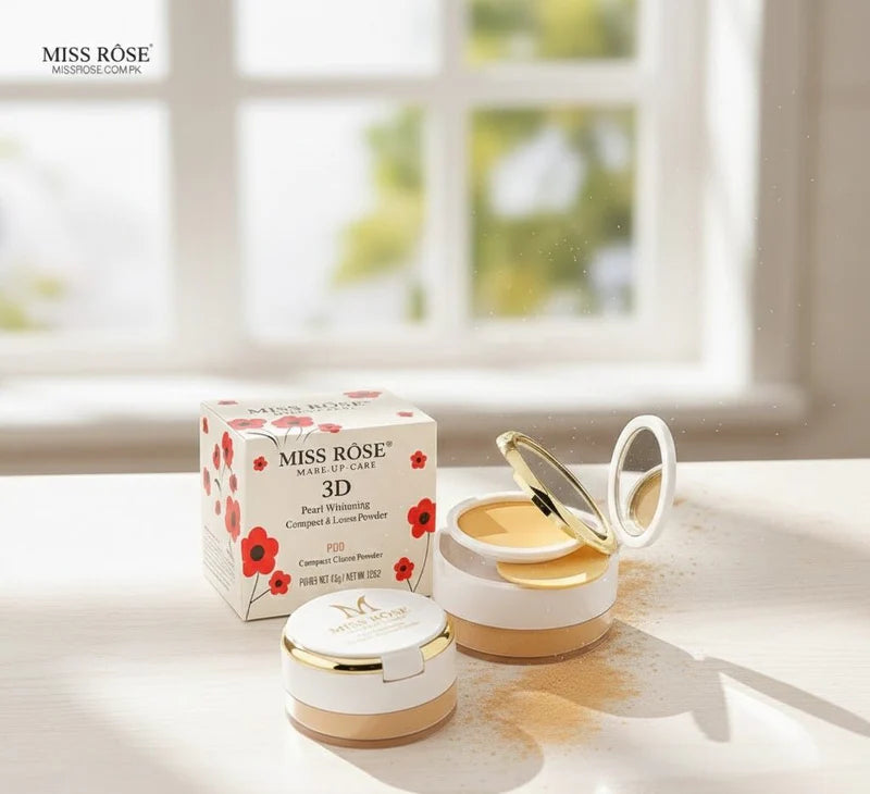 Miss Rose 3D Pearl Whitening Compact & Loose Powder – 45g