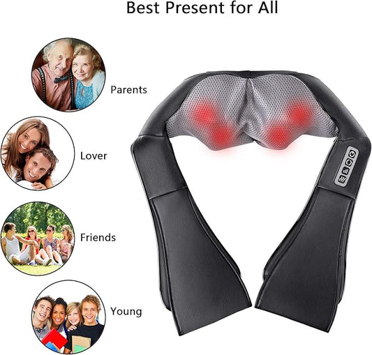 Heated neck and shoulder massager worn around the neck