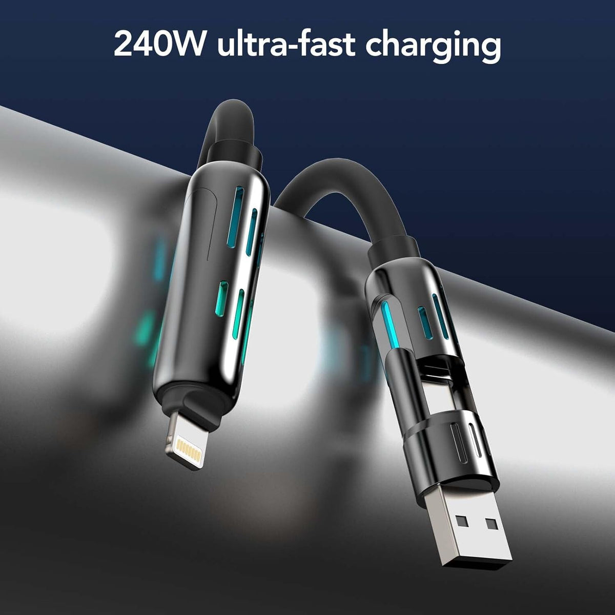 Durable nylon-braided universal charging cable close-up