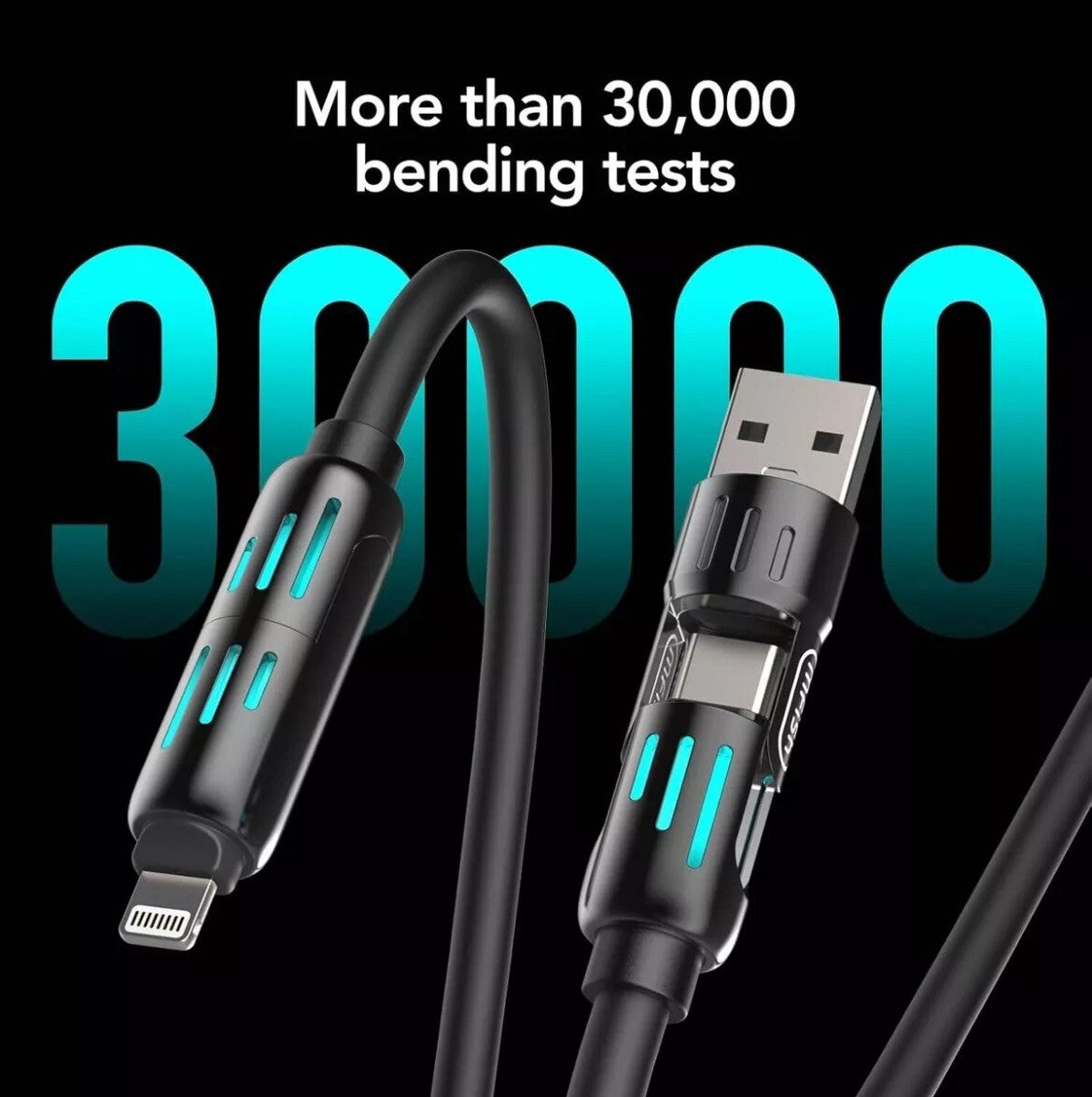 4-in-1 USB cable connectors compatible with phones and tablets