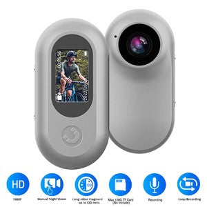 Mini-Motion View clip-on mini HD action camera front and back, with 1080P night vision loop recording and TF card support