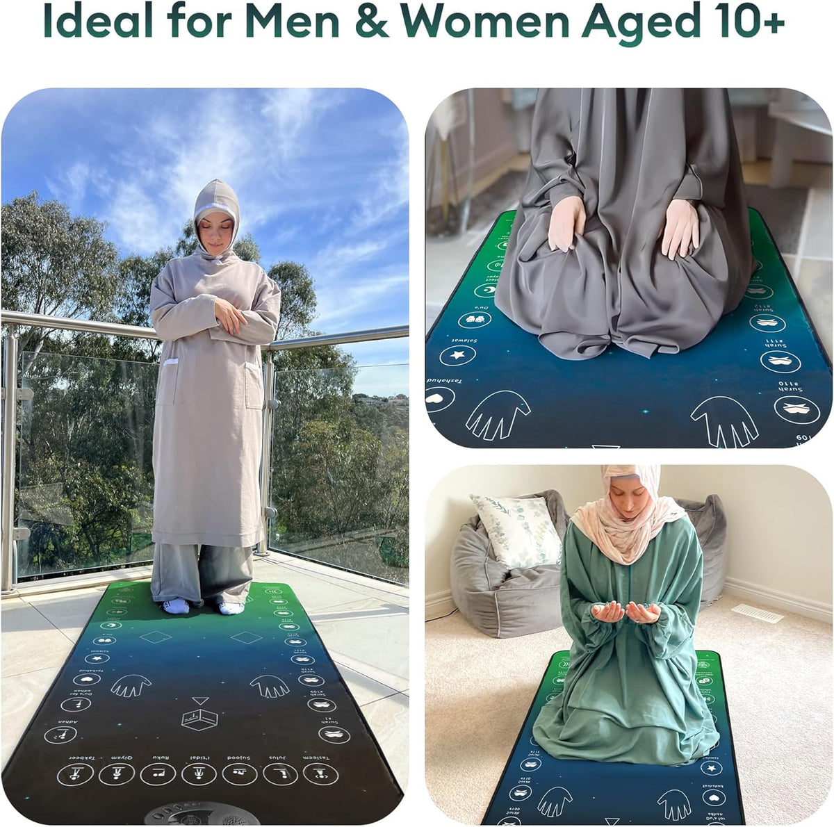 Smart prayer mat with light guidance for hand and foot positions
