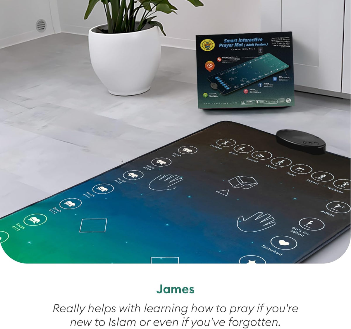Fabric interactive prayer mat supporting 15 languages