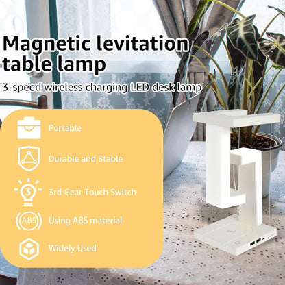 Floating tensegrity desk lamp on a modern home office desk