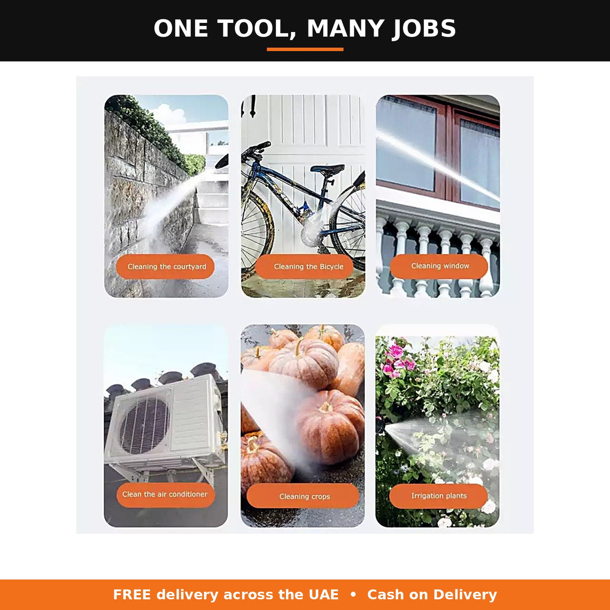 Cordless washer used for courtyard, bicycle, windows, AC unit and plants