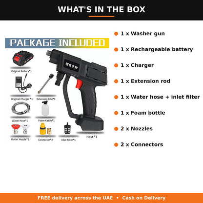 What's in the box of the cordless car pressure washer
